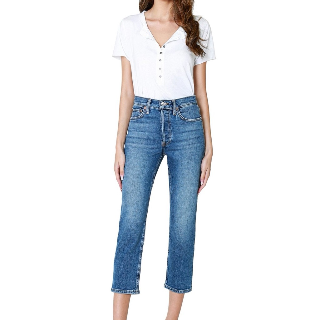 Re/Done 90s High Rise Extra Crop Denim Blue Jeans Size 24